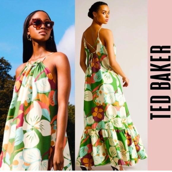 TED BAKER • STUNNING “Dulina” Green Floral Maxi Dress •Size 6 - Picture 10 of 14